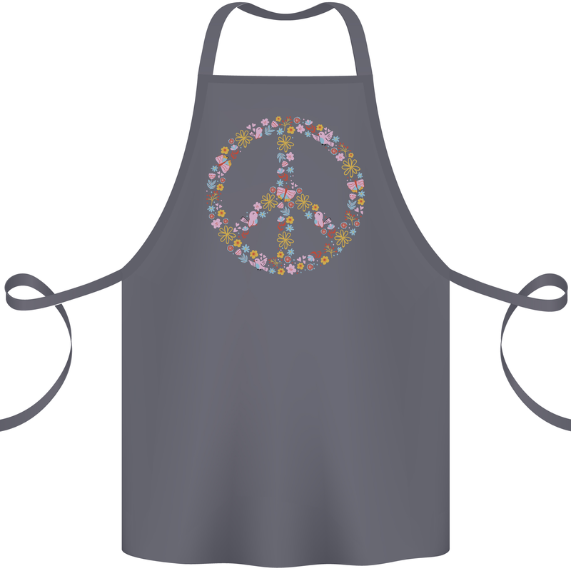 Floral Peace Symbol Hippie Love Cotton Apron 100% Organic Steel