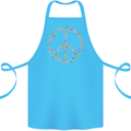 Floral Peace Symbol Hippie Love Cotton Apron 100% Organic Turquoise