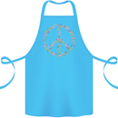 Floral Peace Symbol Hippie Love Cotton Apron 100% Organic Turquoise
