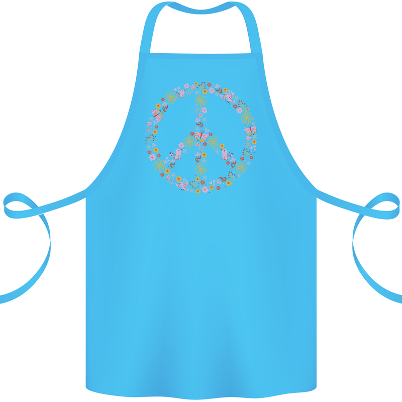Floral Peace Symbol Hippie Love Cotton Apron 100% Organic Turquoise