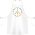 Floral Peace Symbol Hippie Love Cotton Apron 100% Organic White