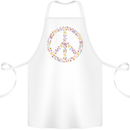 Floral Peace Symbol Hippie Love Cotton Apron 100% Organic White