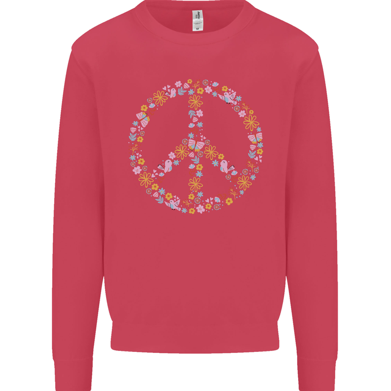 Floral Peace Symbol Hippie Love Kids Sweatshirt Jumper Heliconia