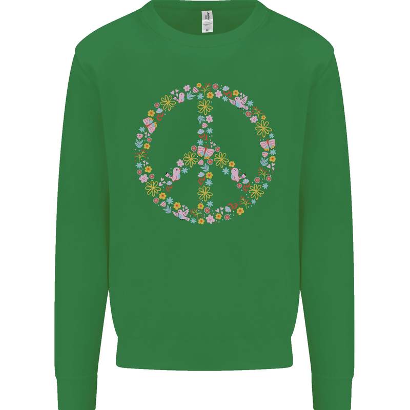Floral Peace Symbol Hippie Love Kids Sweatshirt Jumper Irish Green