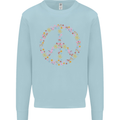 Floral Peace Symbol Hippie Love Kids Sweatshirt Jumper Light Blue