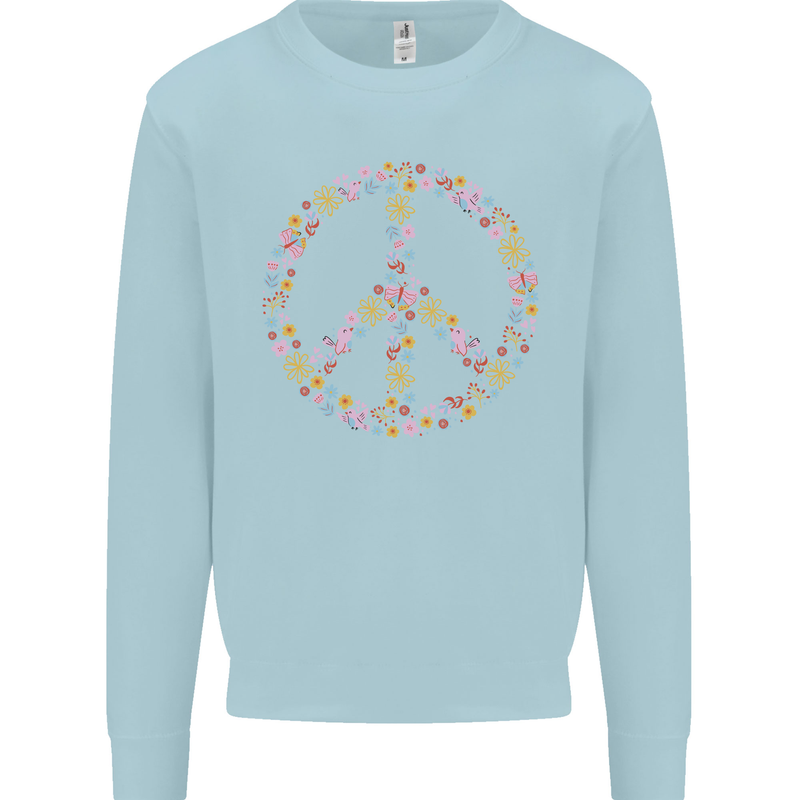 Floral Peace Symbol Hippie Love Kids Sweatshirt Jumper Light Blue
