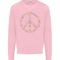 Floral Peace Symbol Hippie Love Kids Sweatshirt Jumper Light Pink