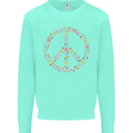 Floral Peace Symbol Hippie Love Kids Sweatshirt Jumper Peppermint