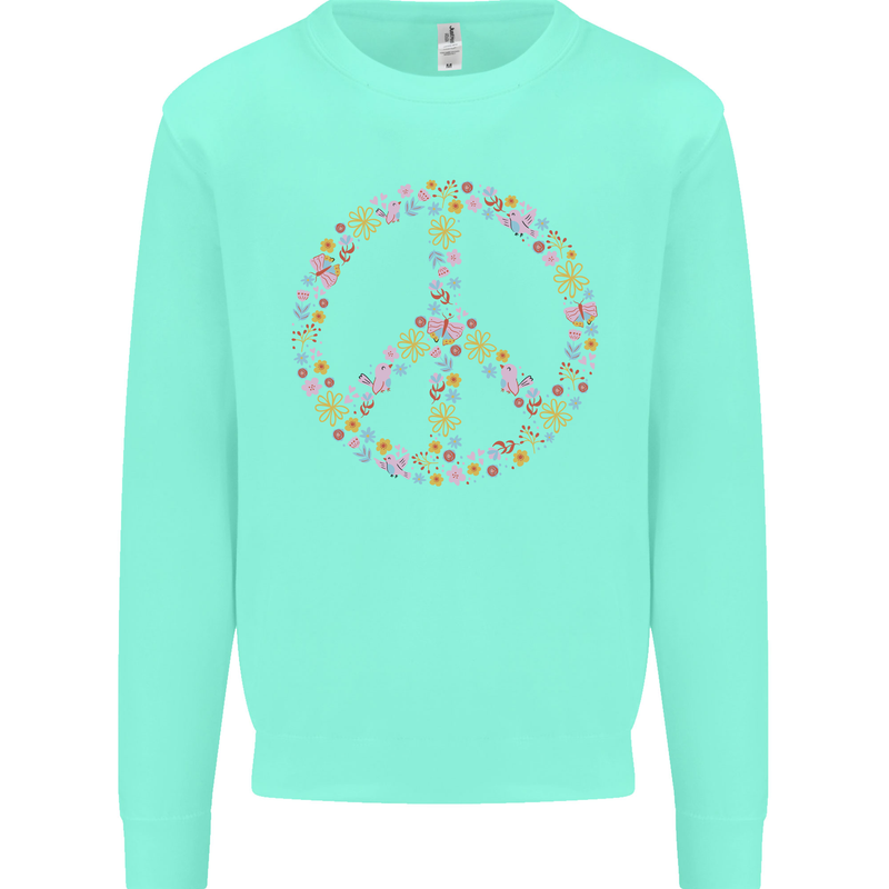 Floral Peace Symbol Hippie Love Kids Sweatshirt Jumper Peppermint