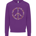 Floral Peace Symbol Hippie Love Kids Sweatshirt Jumper Purple