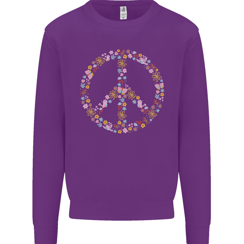 Floral Peace Symbol Hippie Love Kids Sweatshirt Jumper Purple