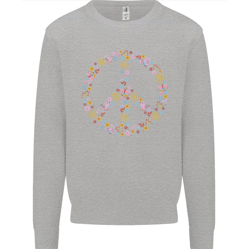 Floral Peace Symbol Hippie Love Kids Sweatshirt Jumper Sports Grey