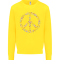 Floral Peace Symbol Hippie Love Kids Sweatshirt Jumper Yellow