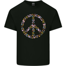 Floral Peace Symbol Hippie Love Kids T-Shirt Childrens Black
