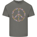Floral Peace Symbol Hippie Love Kids T-Shirt Childrens Charcoal
