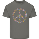 Floral Peace Symbol Hippie Love Kids T-Shirt Childrens Charcoal