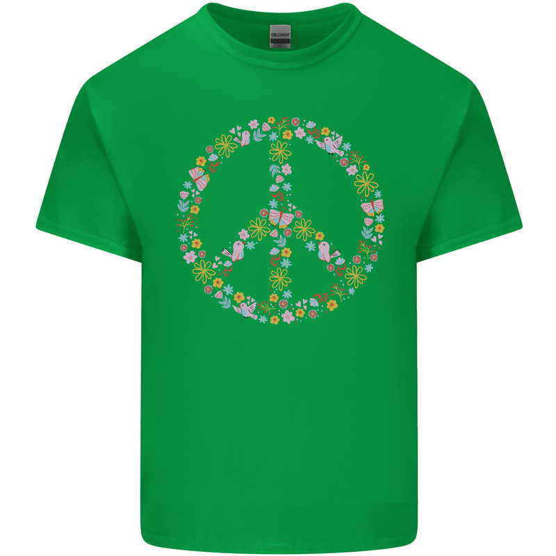 Floral Peace Symbol Hippie Love Kids T-Shirt Childrens Irish Green