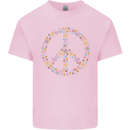 Floral Peace Symbol Hippie Love Kids T-Shirt Childrens Light Pink