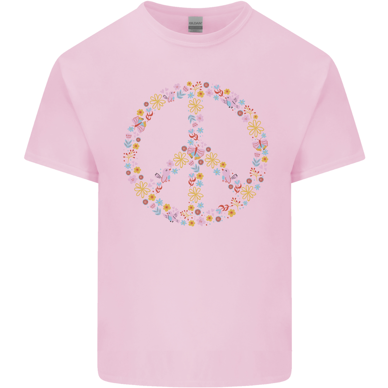 Floral Peace Symbol Hippie Love Kids T-Shirt Childrens Light Pink