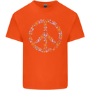Floral Peace Symbol Hippie Love Kids T-Shirt Childrens Orange