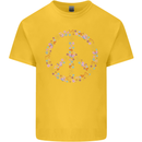 Floral Peace Symbol Hippie Love Kids T-Shirt Childrens Yellow
