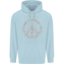 Floral Peace Symbol Hippie Love Mens 80% Cotton Hoodie Light Blue