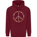 Floral Peace Symbol Hippie Love Mens 80% Cotton Hoodie Maroon