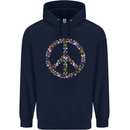 Floral Peace Symbol Hippie Love Mens 80% Cotton Hoodie Navy Blue