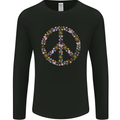 Floral Peace Symbol Hippie Love Mens Long Sleeve T-Shirt Black