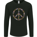 Floral Peace Symbol Hippie Love Mens Long Sleeve T-Shirt Black