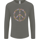 Floral Peace Symbol Hippie Love Mens Long Sleeve T-Shirt Charcoal