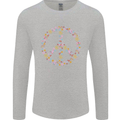 Floral Peace Symbol Hippie Love Mens Long Sleeve T-Shirt Sports Grey