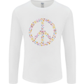 Floral Peace Symbol Hippie Love Mens Long Sleeve T-Shirt White