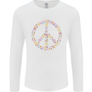 Floral Peace Symbol Hippie Love Mens Long Sleeve T-Shirt White