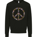 Floral Peace Symbol Hippie Love Mens Sweatshirt Jumper Black