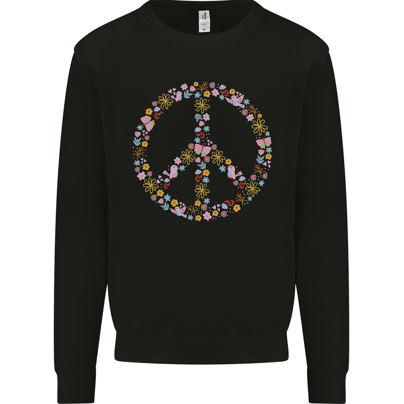 Floral Peace Symbol Hippie Love Mens Sweatshirt Jumper Black