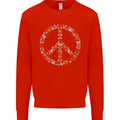 Floral Peace Symbol Hippie Love Mens Sweatshirt Jumper Bright Red