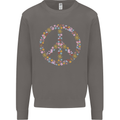Floral Peace Symbol Hippie Love Mens Sweatshirt Jumper Charcoal