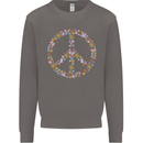 Floral Peace Symbol Hippie Love Mens Sweatshirt Jumper Charcoal
