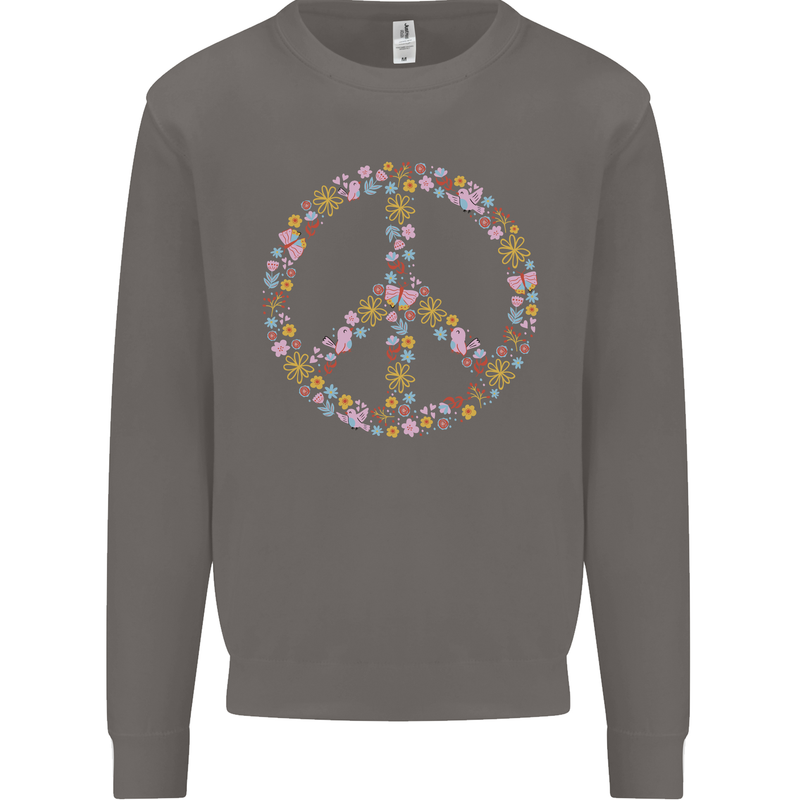 Floral Peace Symbol Hippie Love Mens Sweatshirt Jumper Charcoal