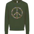 Floral Peace Symbol Hippie Love Mens Sweatshirt Jumper Forest Green
