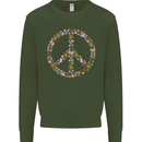 Floral Peace Symbol Hippie Love Mens Sweatshirt Jumper Forest Green