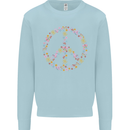 Floral Peace Symbol Hippie Love Mens Sweatshirt Jumper Light Blue