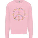 Floral Peace Symbol Hippie Love Mens Sweatshirt Jumper Light Pink