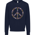 Floral Peace Symbol Hippie Love Mens Sweatshirt Jumper Navy Blue