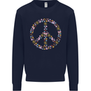 Floral Peace Symbol Hippie Love Mens Sweatshirt Jumper Navy Blue