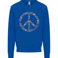 Floral Peace Symbol Hippie Love Mens Sweatshirt Jumper Royal Blue
