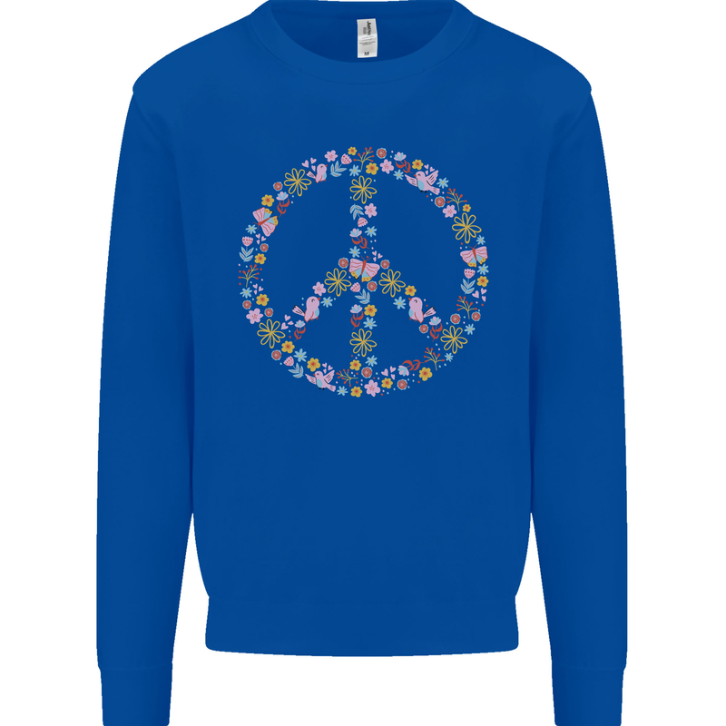 Floral Peace Symbol Hippie Love Mens Sweatshirt Jumper Royal Blue