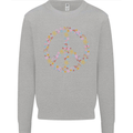 Floral Peace Symbol Hippie Love Mens Sweatshirt Jumper Sports Grey