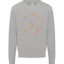 Floral Peace Symbol Hippie Love Mens Sweatshirt Jumper Sports Grey
